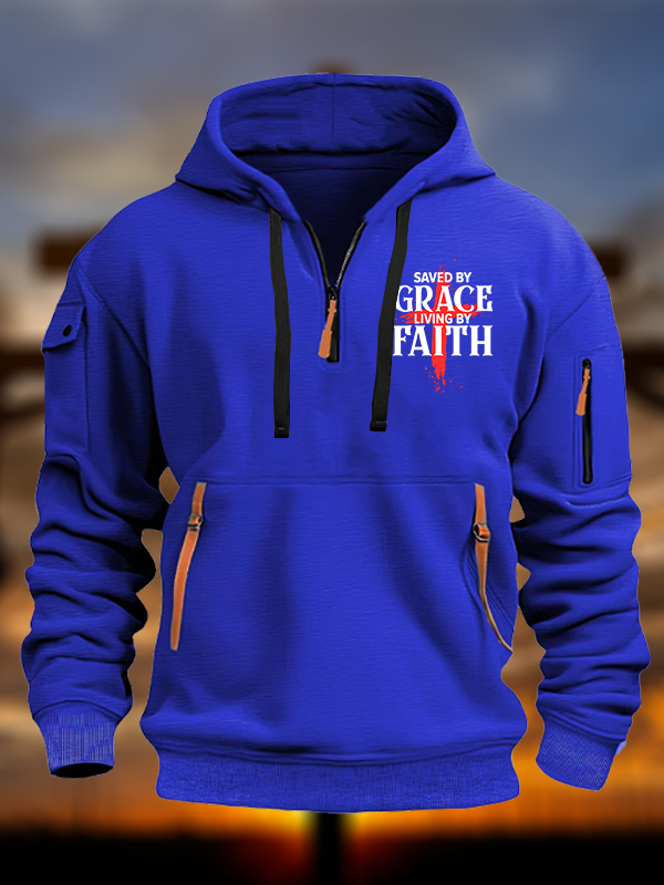 Saved By Grace Living By Faith Jesus God Christian Zipper Hoodies