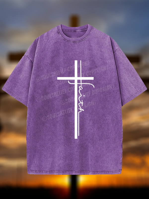 Faith Cross Christian Washed T-Shirt
