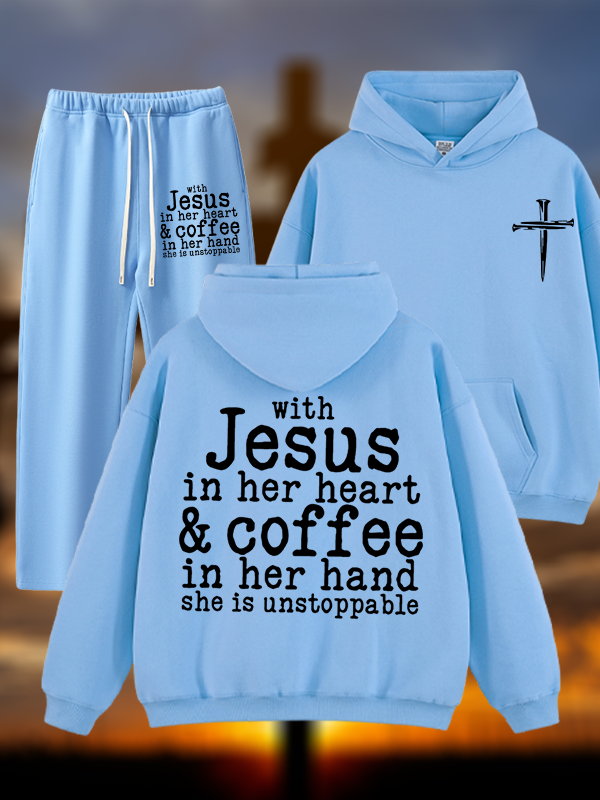 Jesus in her Heart  Jesus God Christian Plush Fleece-Lined Hoodie Set