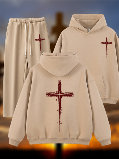 Light of Cross Jesus God Christian Plush Fleece-Lined Hoodie Set