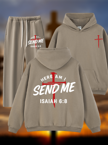 [Copy]Cross Crown Jesus God Christian Plush Fleece-Lined Hoodie Set