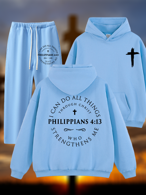 Philippians 4:13 Jesus God Christian Plush Fleece-Lined Hoodie Set