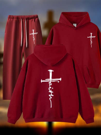 Cross Jesus God Christian Plush Fleece-Lined Hoodie Set