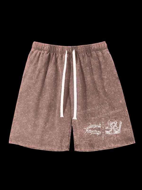 King Of Glory Jesus God Christian Washed Shorts