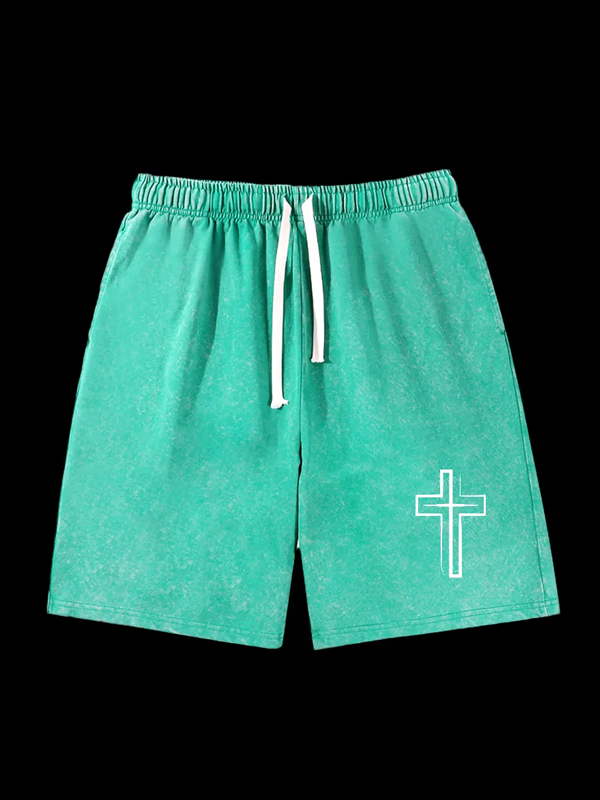 Cross Jesus God Christian Washed Shorts