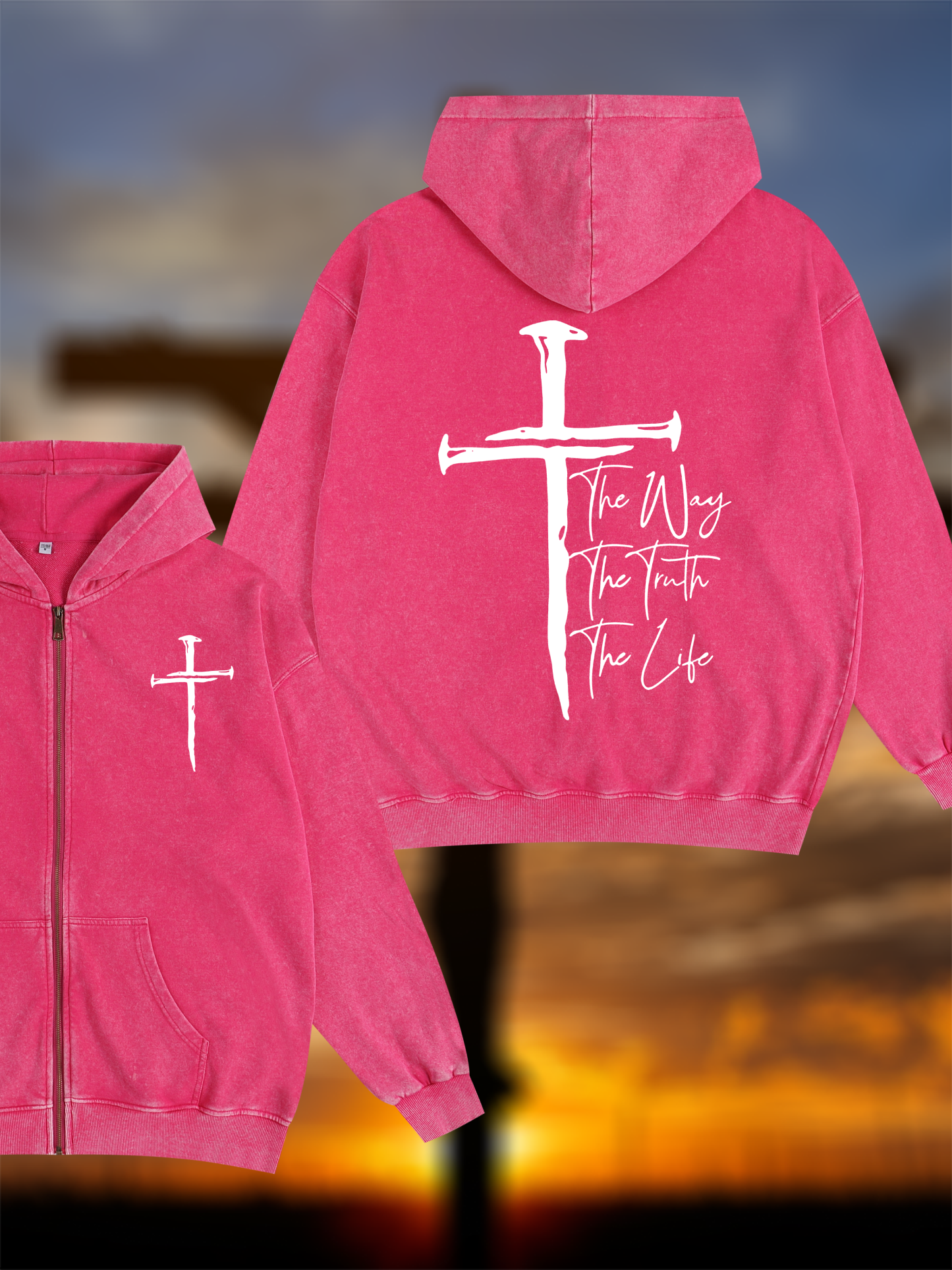 Jesus The Way The Truth The Life Jesus God Christian Washed Zip-Up Hoodie