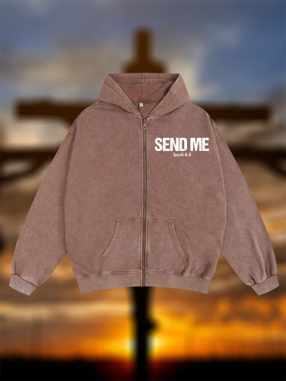Isaiah 6:8 - SEND ME Jesus God Christian Washed Zip-Up Hoodie