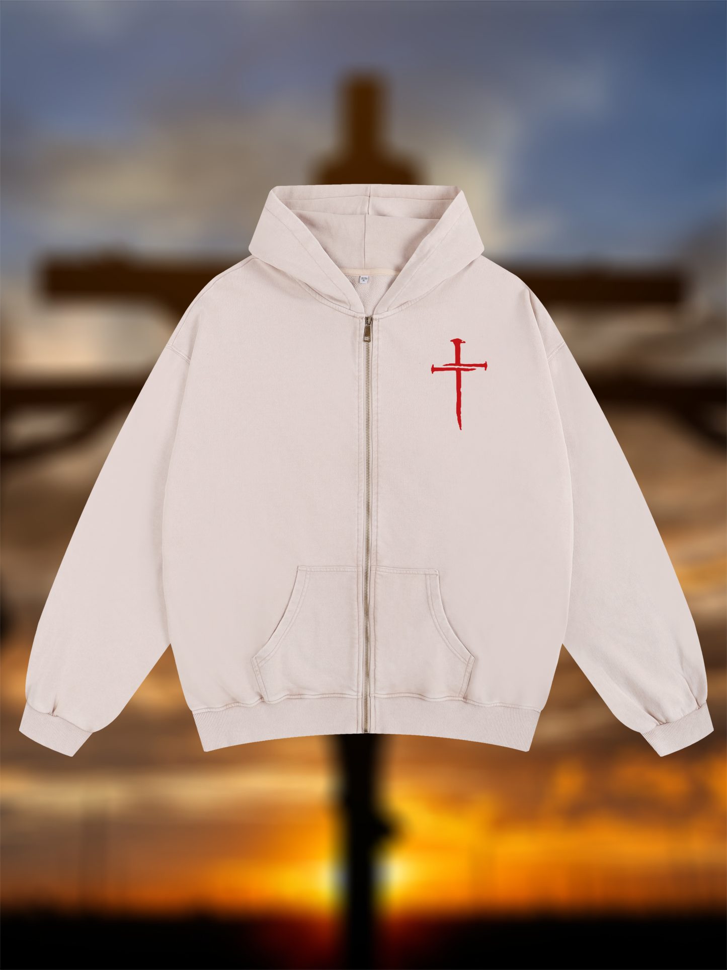 Red Cross  Jesus God Christian Washed Zip-Up Hoodie