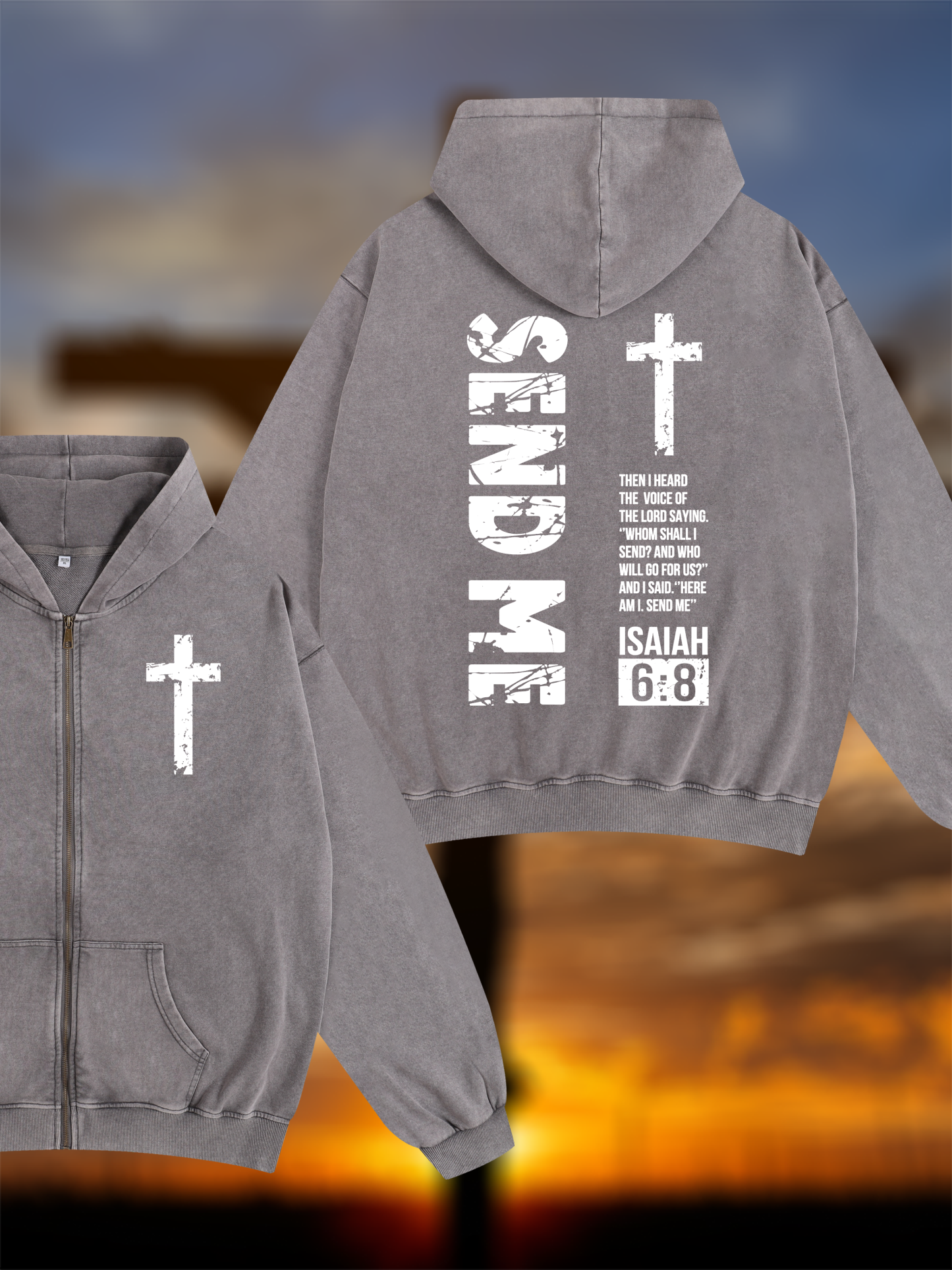Send Me Isaiah 6:8 Jesus God Christian Washed Zip-Up Hoodie