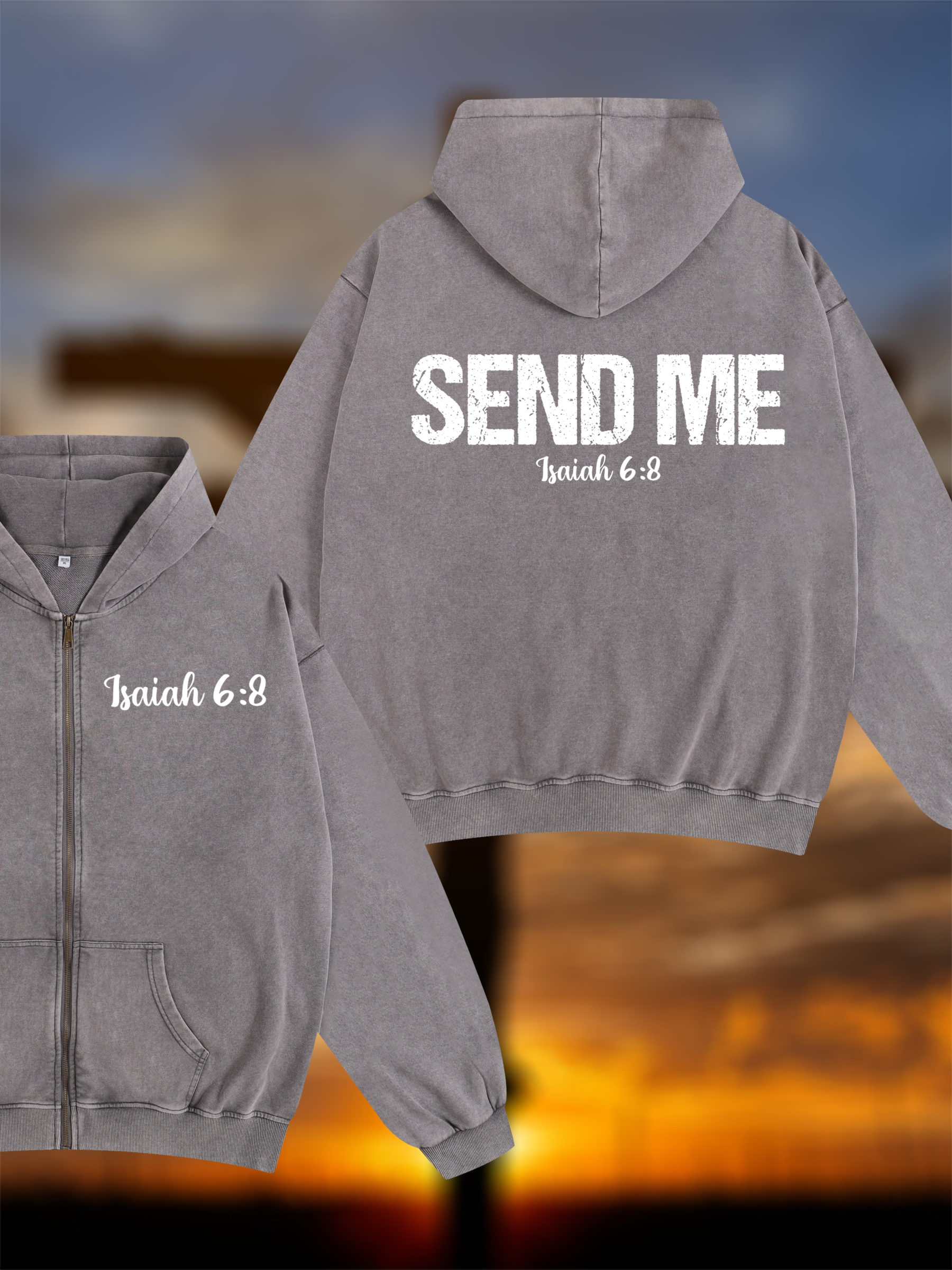 Isaiah 6:8 - SEND ME Jesus God Christian Washed Zip-Up Hoodie