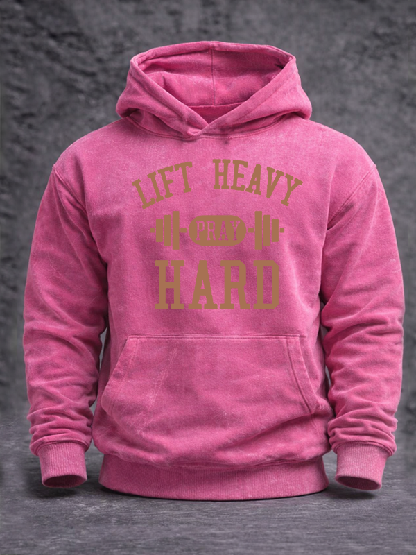 Lift Heavy Pray Hard Jesus God Christian Washed Hoodie