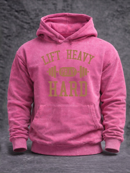 Lift Heavy Pray Hard Jesus God Christian Washed Hoodie