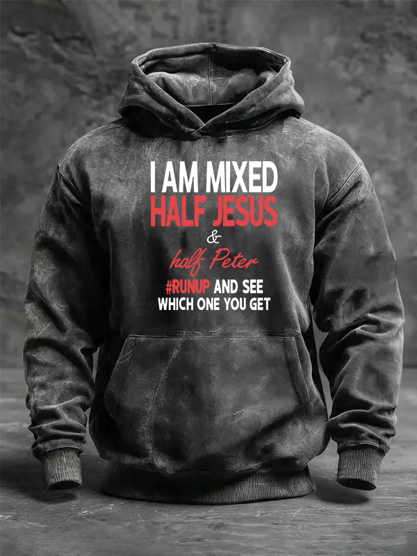 I Am Mixed Half Jesus & Half Peter Jesus God Christian Washed Hoodie