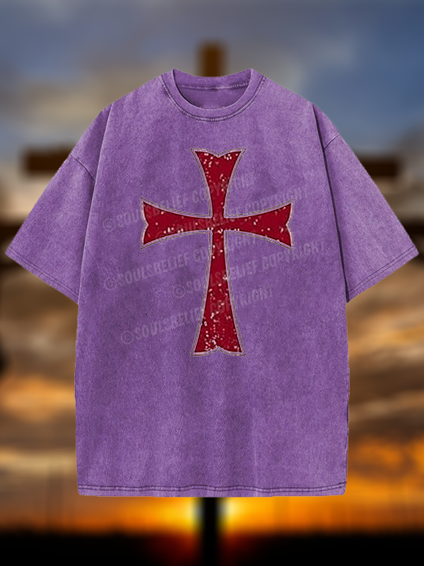 Knights Templar Crusader Cross Jesus God Christian Washed T-Shirt