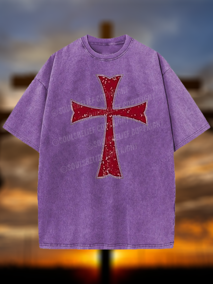 Knights Templar Crusader Cross Jesus God Christian Washed T-Shirt