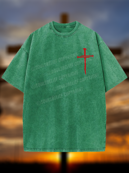 Red Cross Jesus God Christian Washed T-Shirt