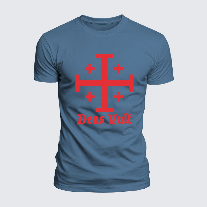 Jerusalem Cross Deus Vult Jesus God Christian  – Luxe Mercerized Interlock Cotton Tee