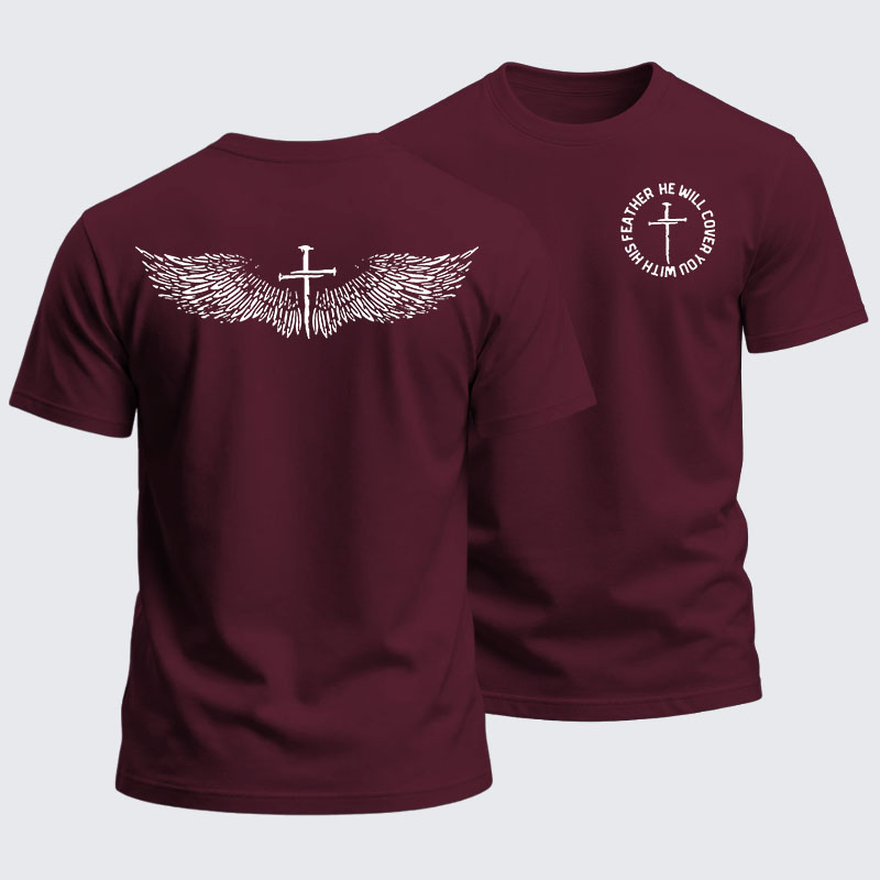 Heavyweight Cotton Tee -  He Will Cover You With His Feather