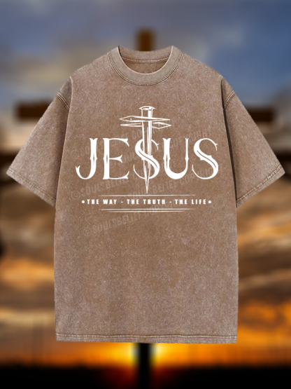 Jesus The Way The Truth The Life Christian Washed T-Shirt