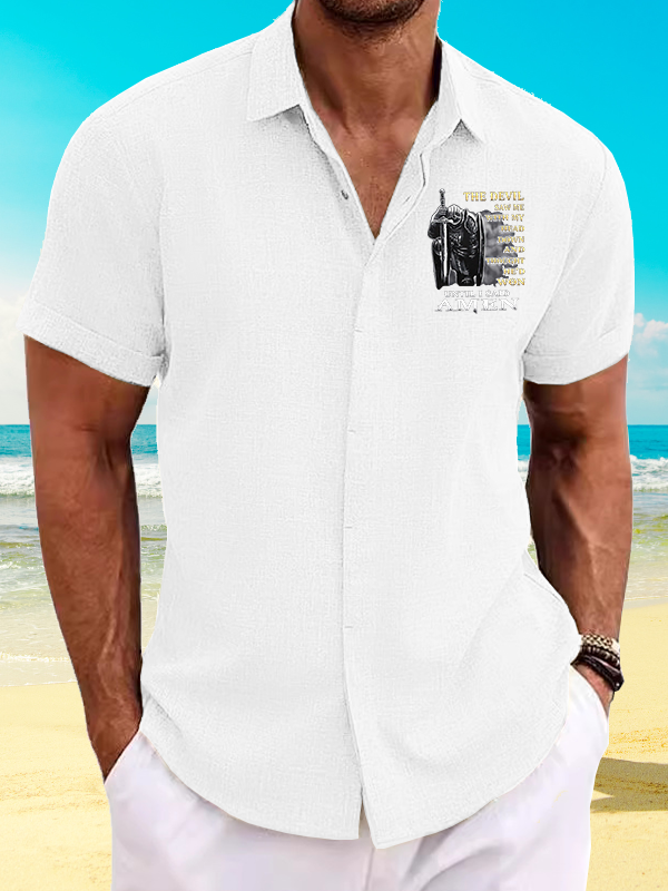 The Devil Saw Me with My Head Down and Thought He'd Won Until I Said Amen Jesus God Christian Short Sleeve Shirt