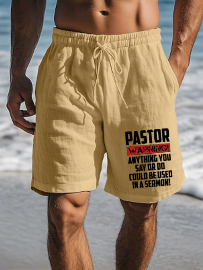 Men's Pastor Warning Anything You Say Or Do Could Be Used In A Sermon Christian Beach Shorts