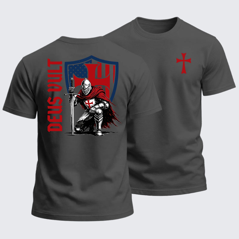 Heavyweight Cotton Tee - Templar Knight Crusader Deus Vult