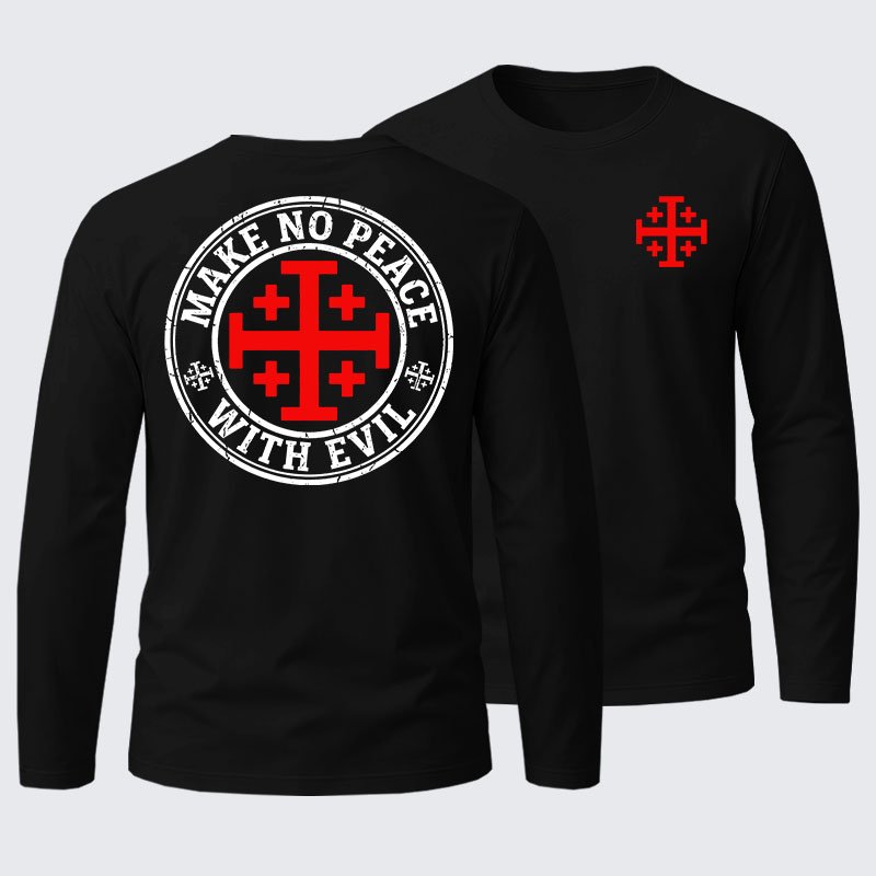 Make No Peace with Evil Knight Templar Jerusalem Cross Cotton Long Sleeve T-Shirt