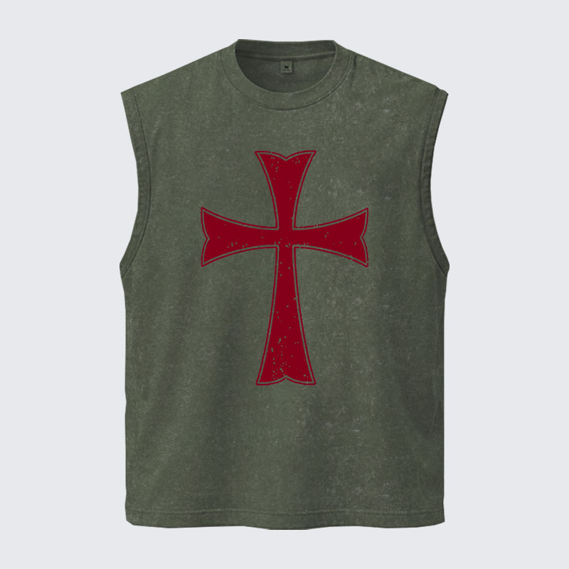 Washed Tank Top - Knights Templar Crusader Cross