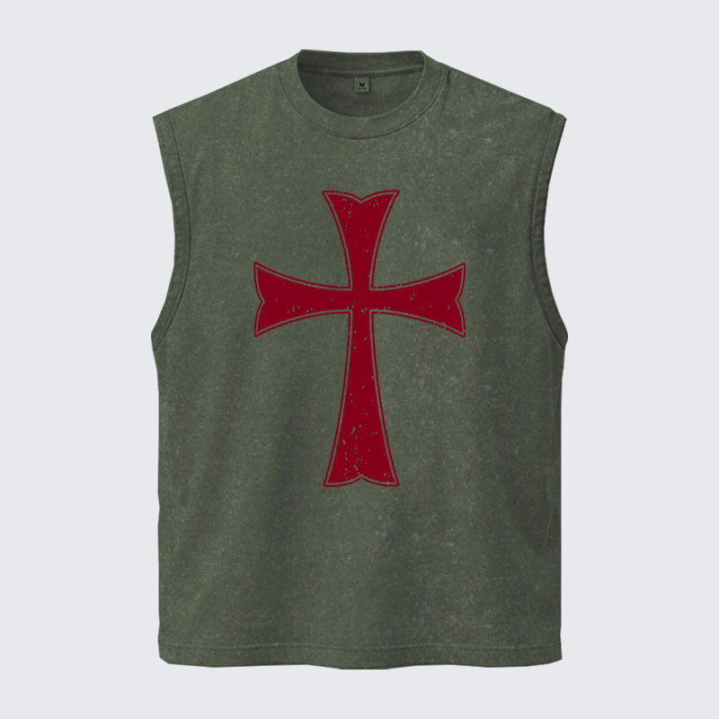 Washed Tank Top - Knights Templar Crusader Cross