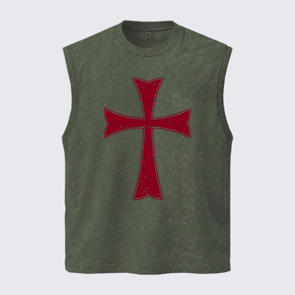 Washed Tank Top - Knights Templar Crusader Cross