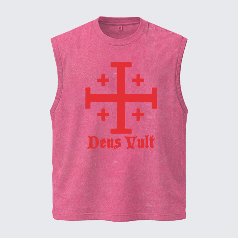 Washed Tank Top - Jerusalem Cross Deus Vult