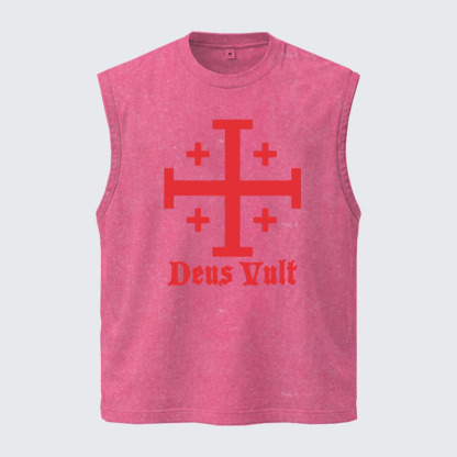 Washed Tank Top - Jerusalem Cross Deus Vult