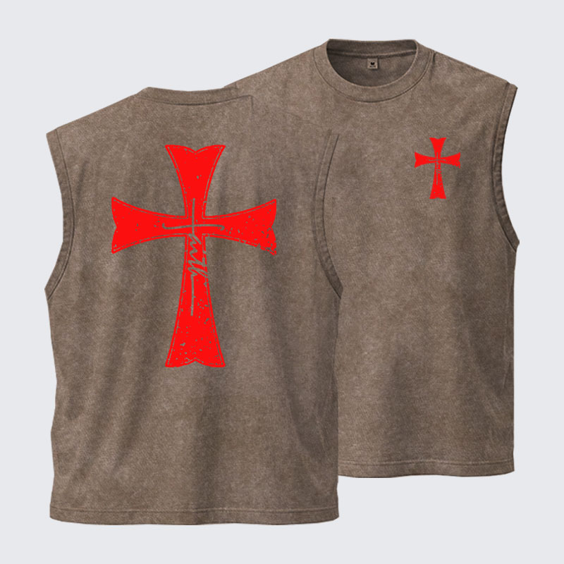 Washed Tank Top - Knights Templar Crusader Cross Faith