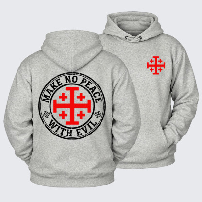 Plush Fleece-Lined Hoodie - Make No Peace with Evil Knight Templar Jerusalem Cross