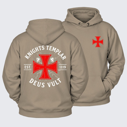 Plush Fleece-Lined Hoodie - Knights Templar Deus Vult