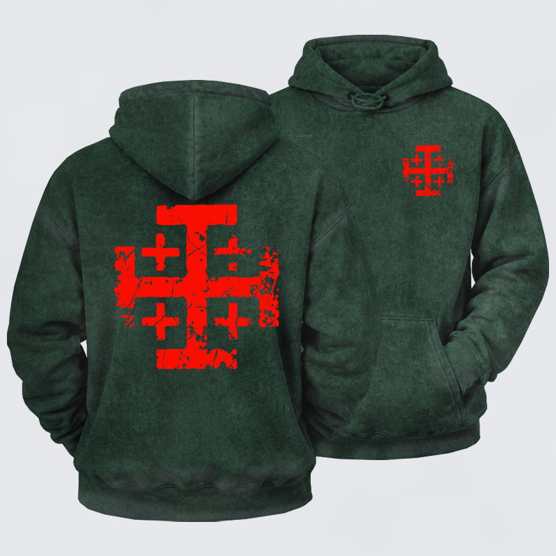Washed Hoodie - Knights Templar Jerusalem Cross