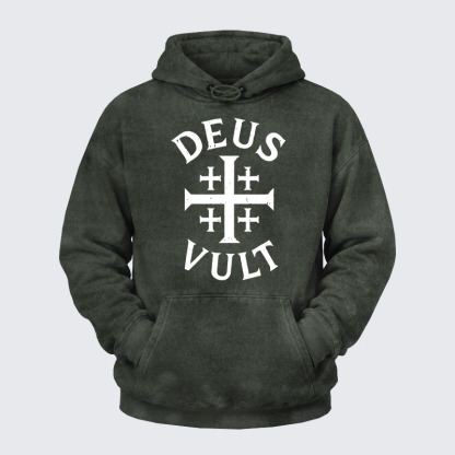 Washed Hoodie - Deus Vult