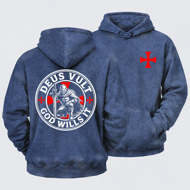 Washed Hoodie - Knights Templar Deus Vult