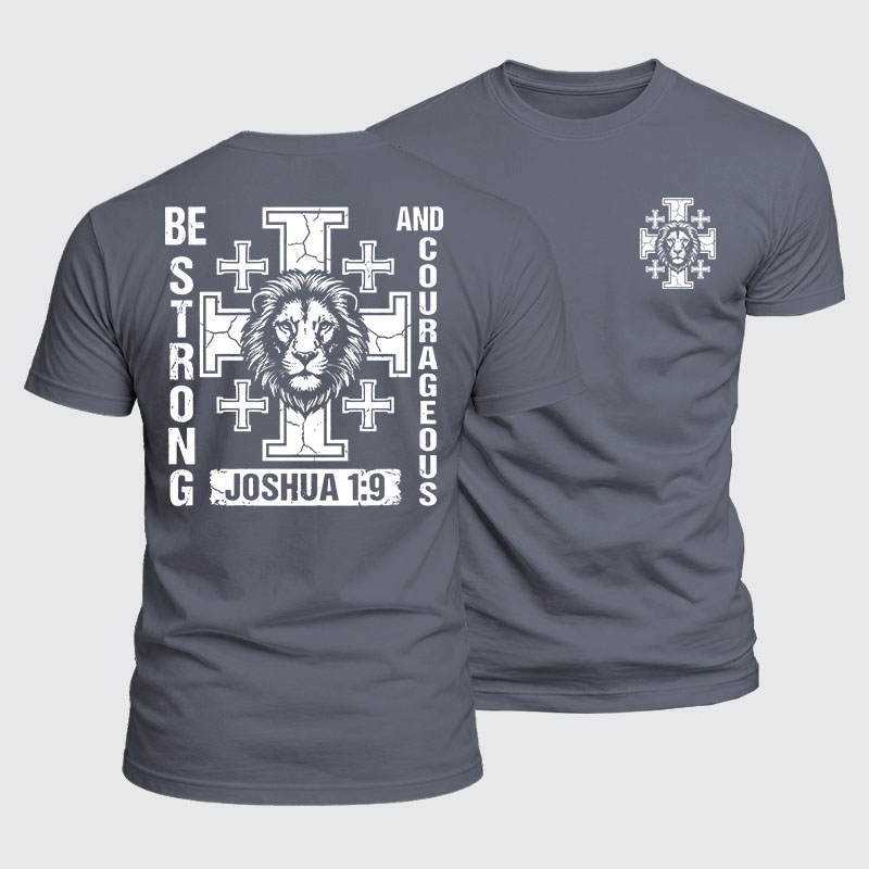 Luxe Mercerized Cotton Tee - Be Strong And Courageous Lion Joshua 1:9