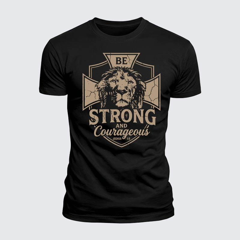 Luxe Mercerized Cotton Tee - Be Strong And Courageous Lion Joshua 1:9