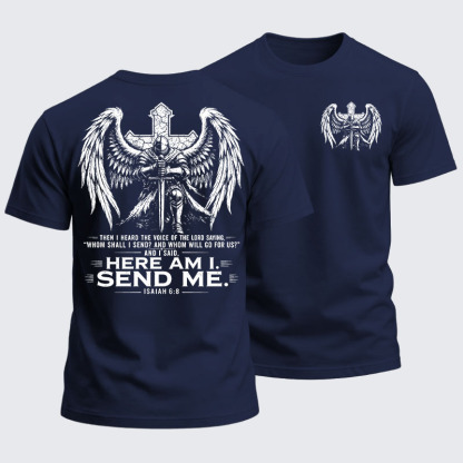 Heavyweight Cotton Tee - Here I Am Send Me Isaiah 6:8 Knight Templar Crusader