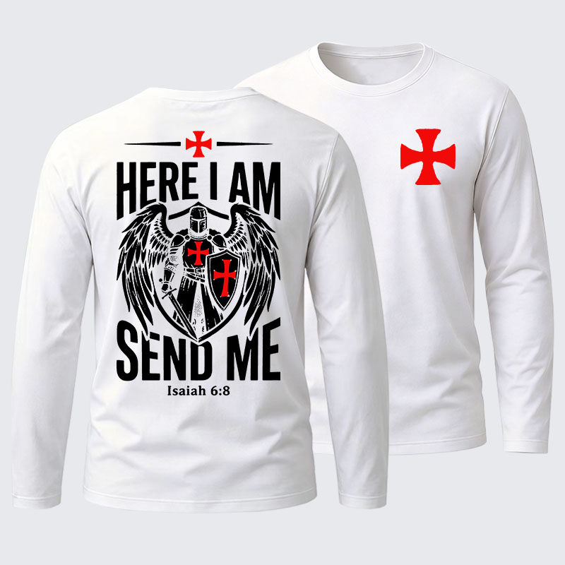 Here I Am Send Me Knight Templar Crusader Cotton Long Sleeve T-Shirt