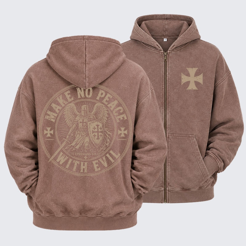 Washed Zip-Up Hoodie - Make No Peace With Evil