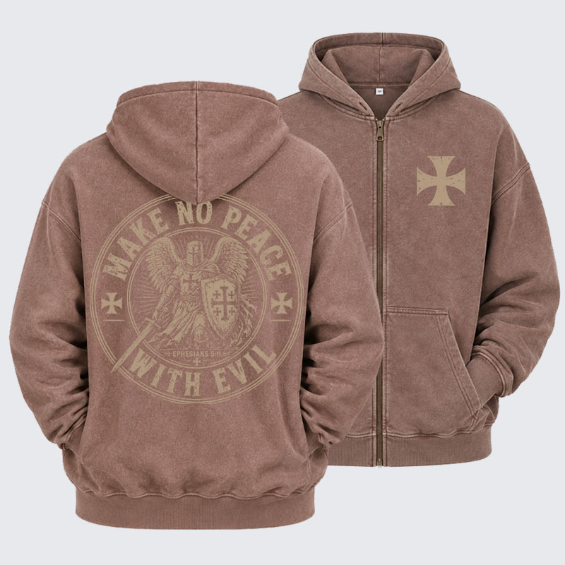 Washed Zip-Up Hoodie - Make No Peace With Evil