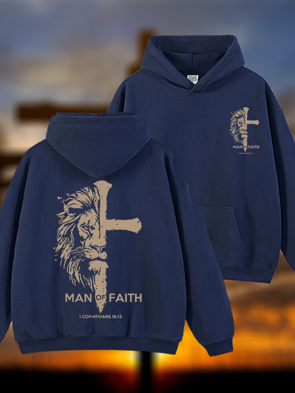 Man of Faith Jesus God Christian Plush Fleece-Lined Hoodie