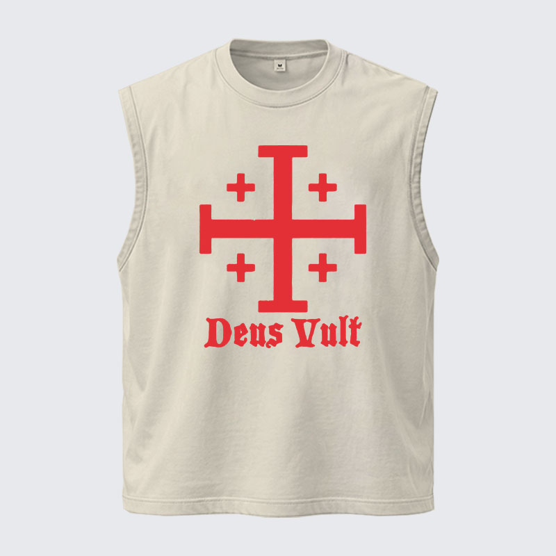 Washed Tank Top - Jerusalem Cross Deus Vult