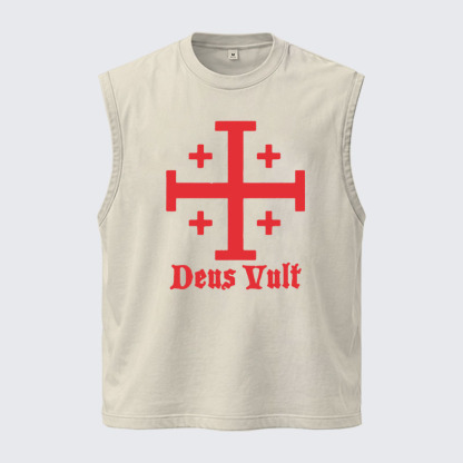 Washed Tank Top - Jerusalem Cross Deus Vult