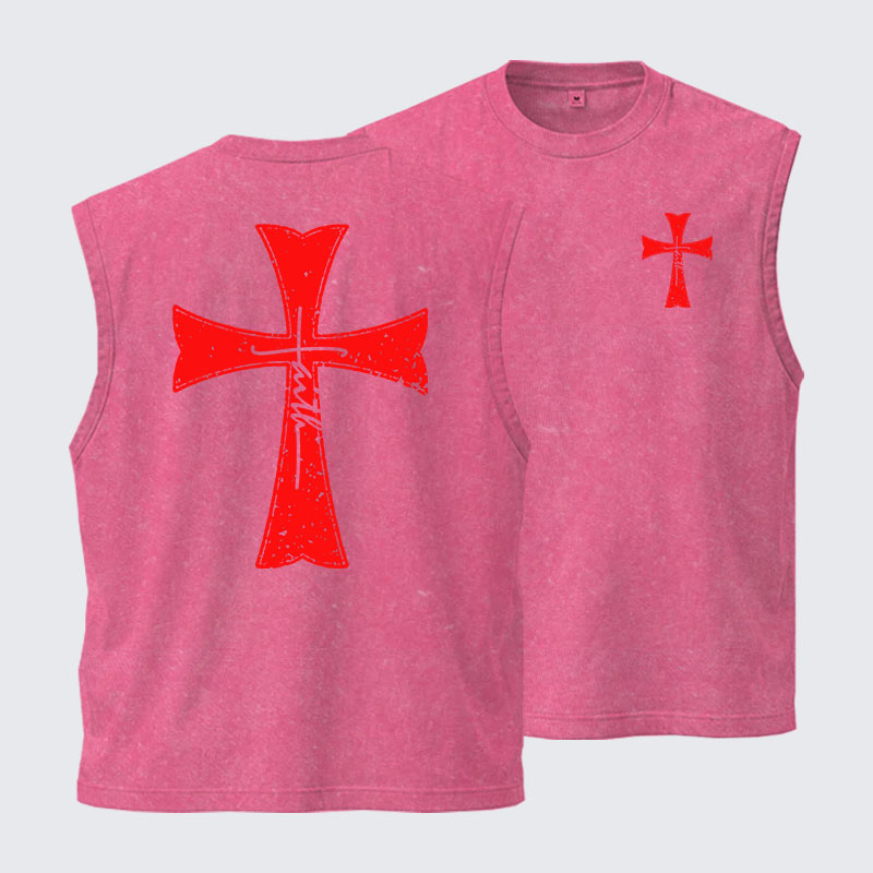 Washed Tank Top - Knights Templar Crusader Cross Faith