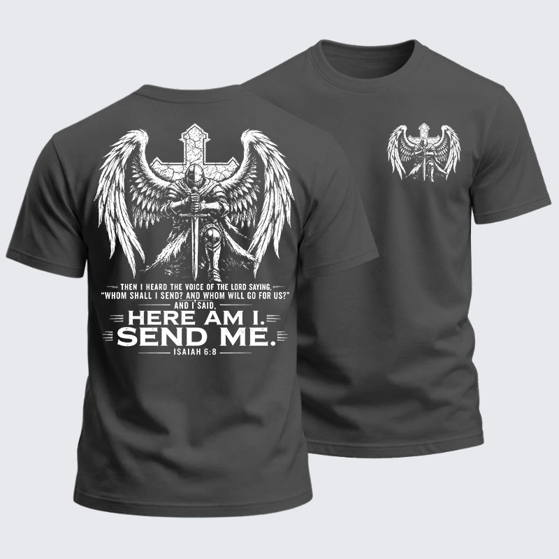 Heavyweight Cotton Tee - Here I Am Send Me Isaiah 6:8 Knight Templar Crusader