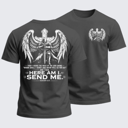Heavyweight Cotton Tee - Here I Am Send Me Isaiah 6:8 Knight Templar Crusader